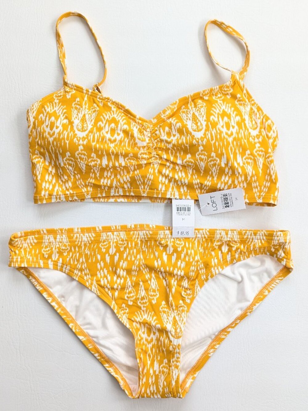 NWT Loft Ikat Print Bikini 2 Piece Set Swim Suit Size Medium Mustard White - Picture 3 of 9